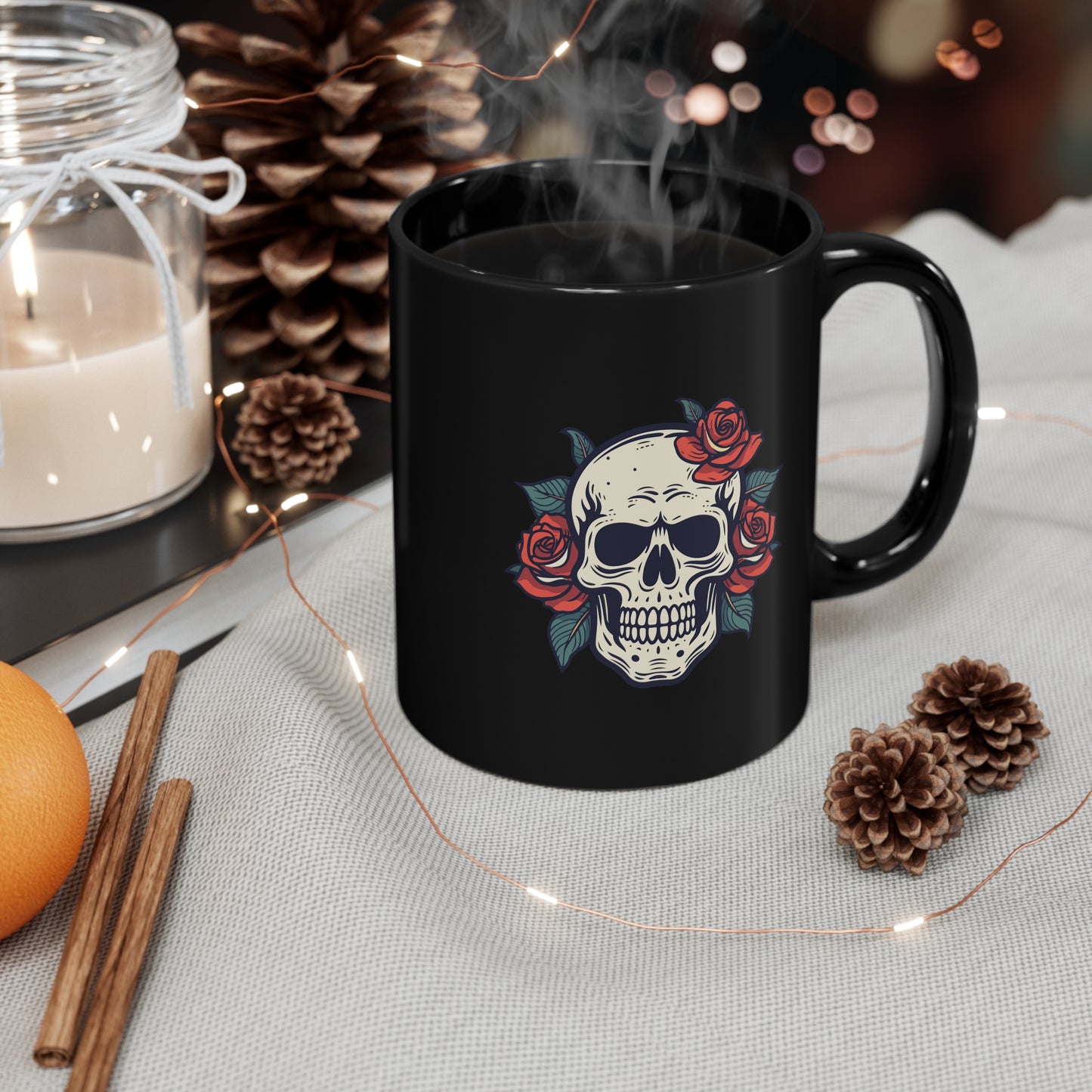 Introducing the Skull & Roses 11oz Coffee Mug – A Bold Blend of Elegance and Edge!