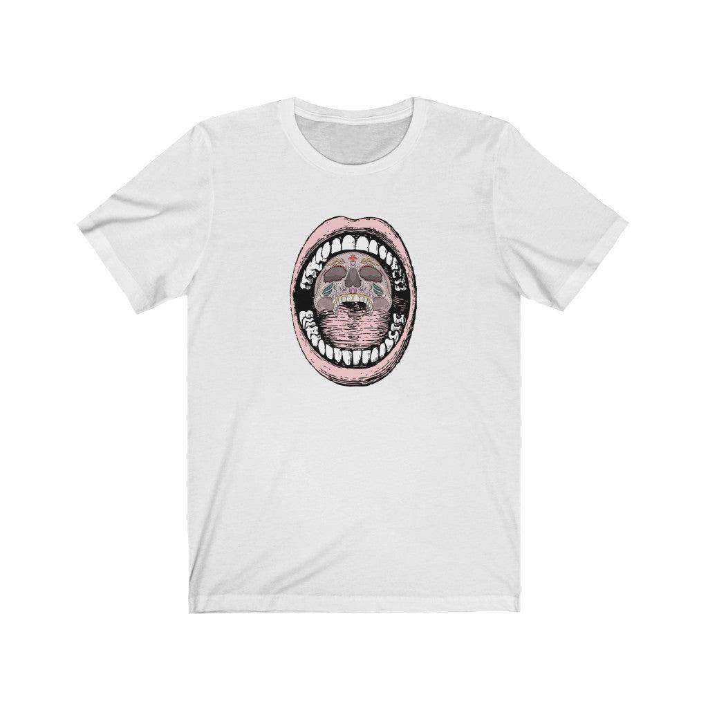 skull in mouth Unisex Jersey Short Sleeve Tee - Domino Zee