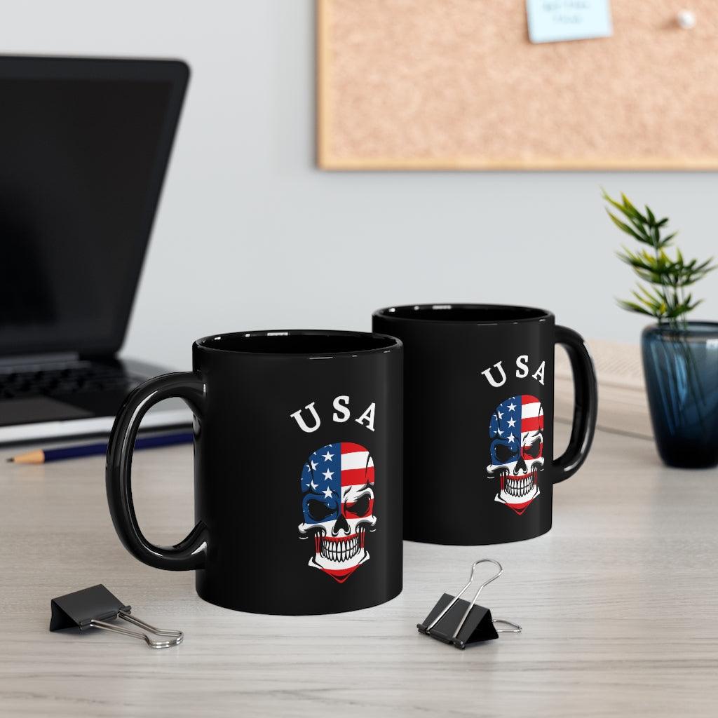 USA Skull Flag Black mug 11oz - Domino Zee