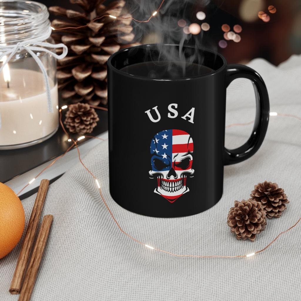 USA Skull Flag Black mug 11oz - Domino Zee