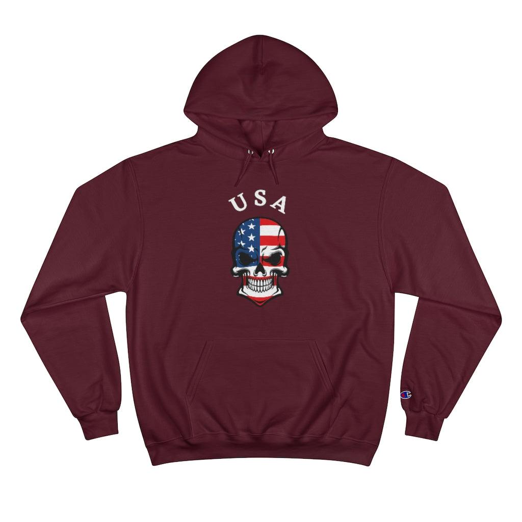 USA American flag skull Unisex EcoSmart® Pullover Hoodie Sweatshirt - Domino Zee