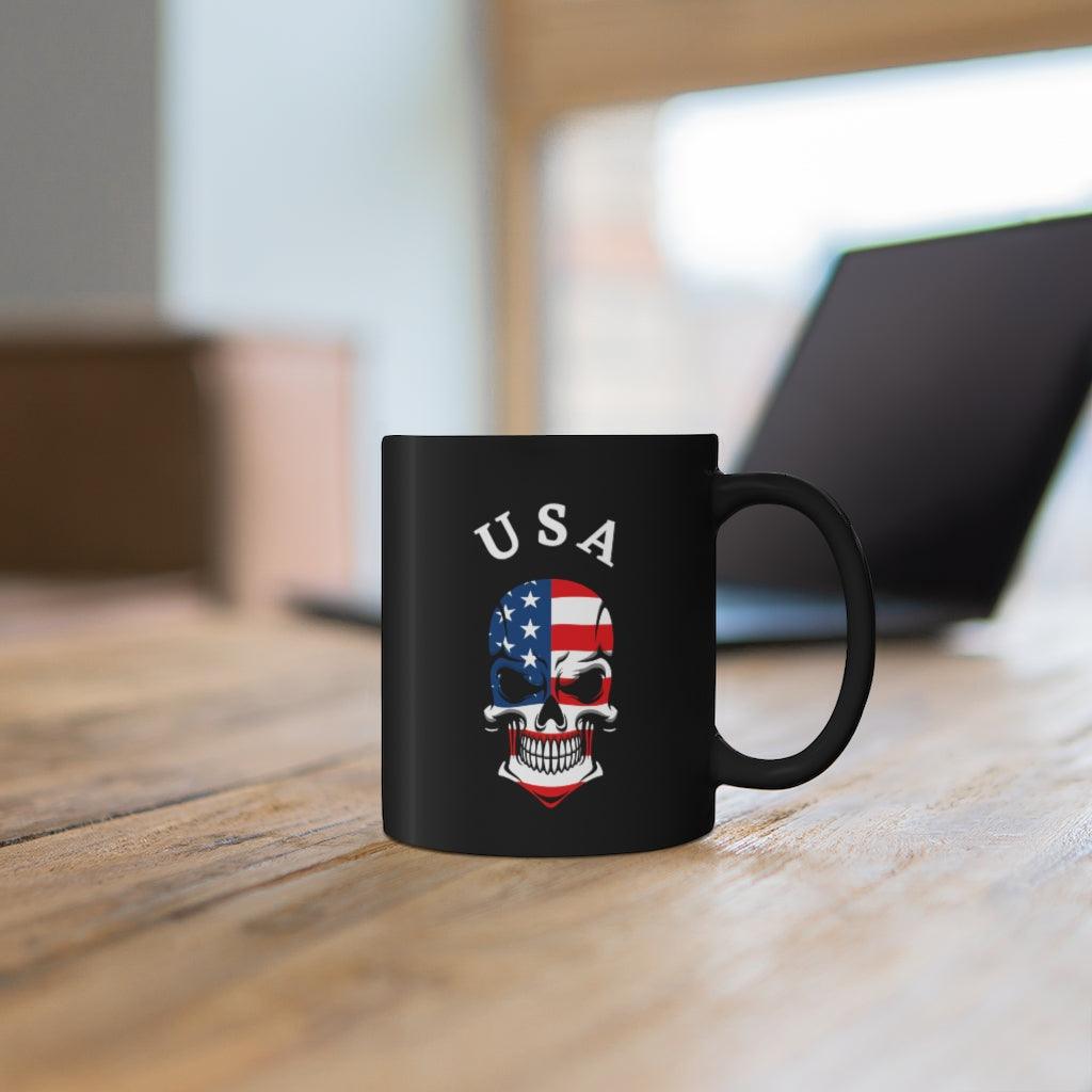 USA Skull Flag Black mug 11oz - Domino Zee