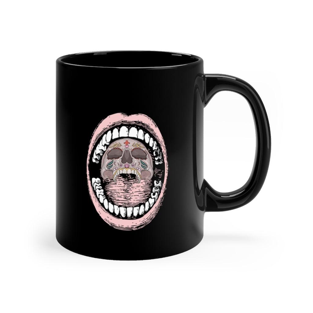 skull in mouth 11oz  Black mug - Domino Zee