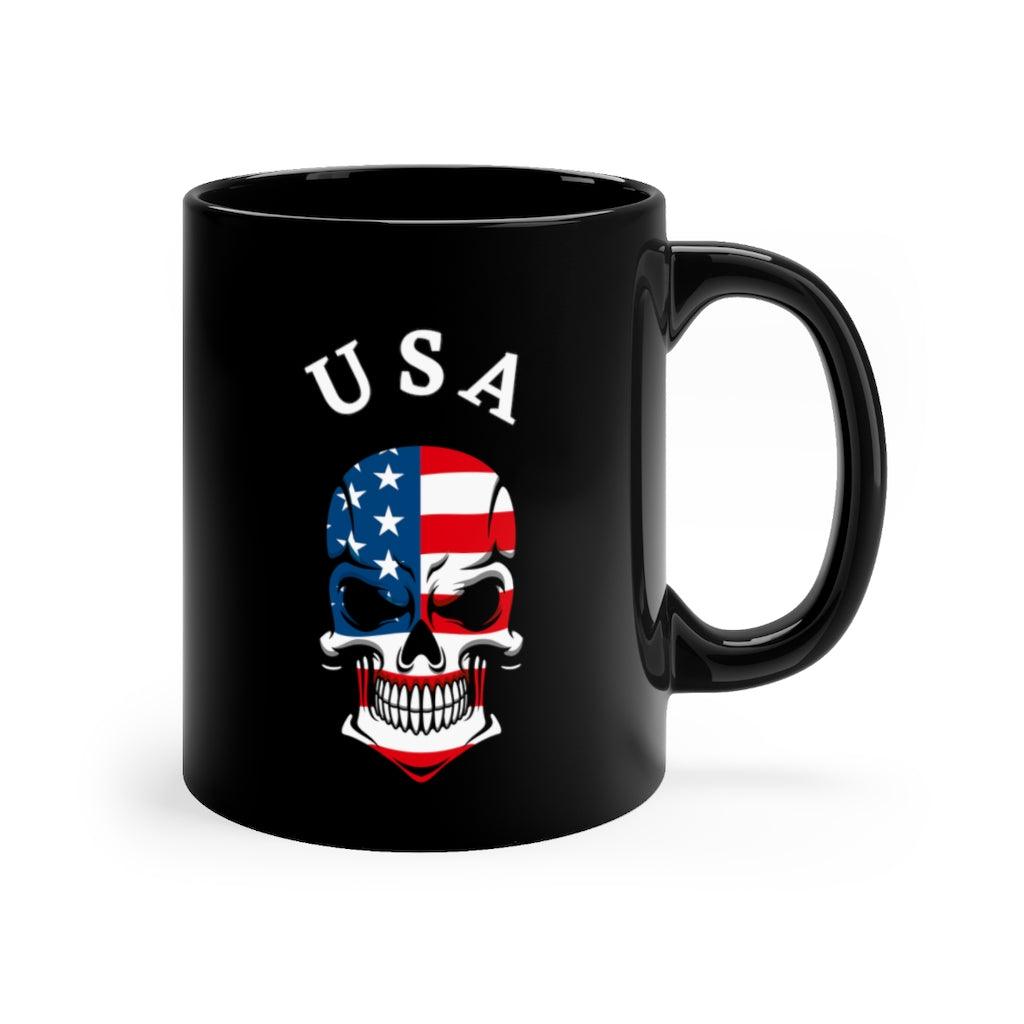 USA Skull Flag Black mug 11oz - Domino Zee