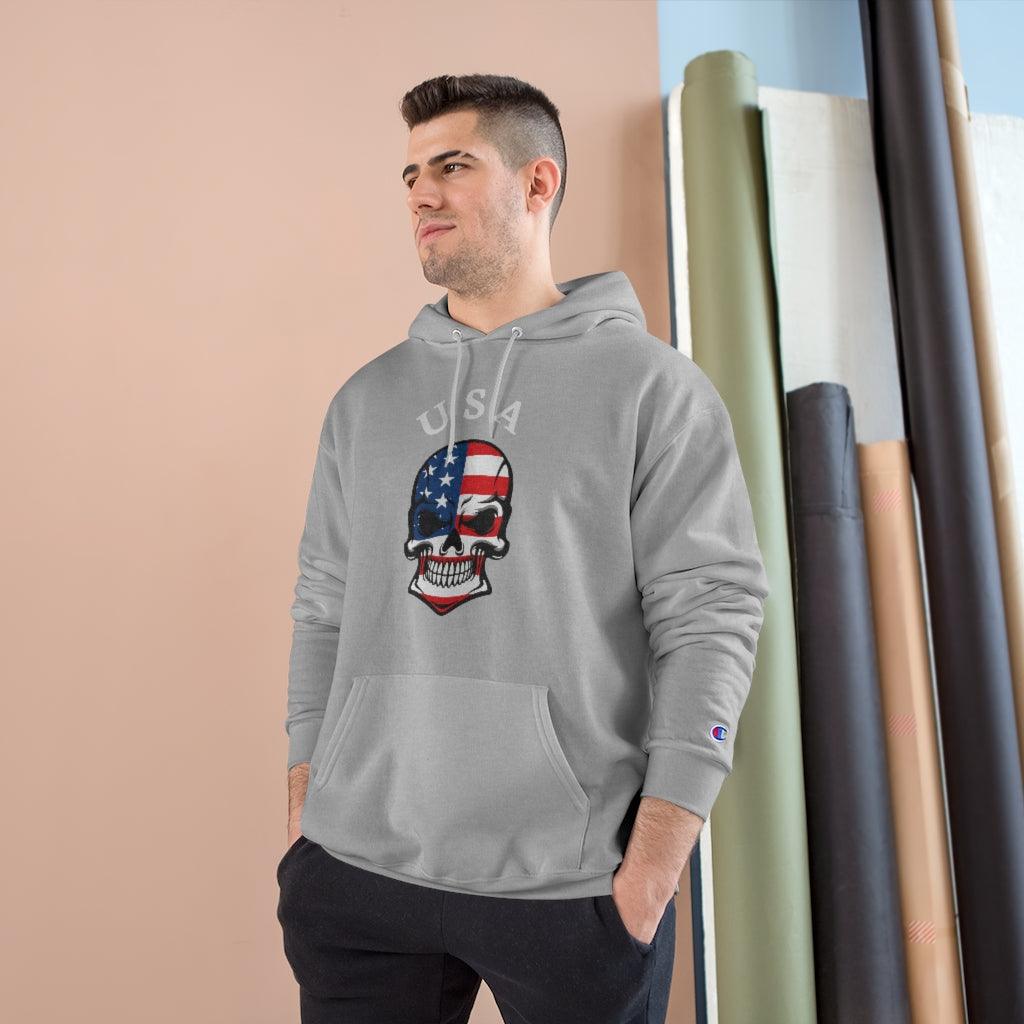 USA American flag skull Unisex EcoSmart® Pullover Hoodie Sweatshirt - Domino Zee