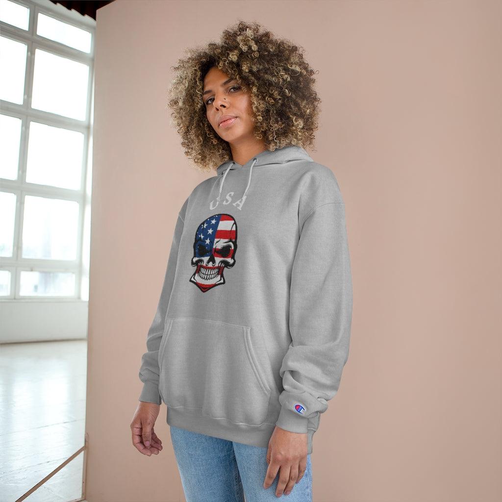 USA American flag skull Unisex EcoSmart® Pullover Hoodie Sweatshirt - Domino Zee