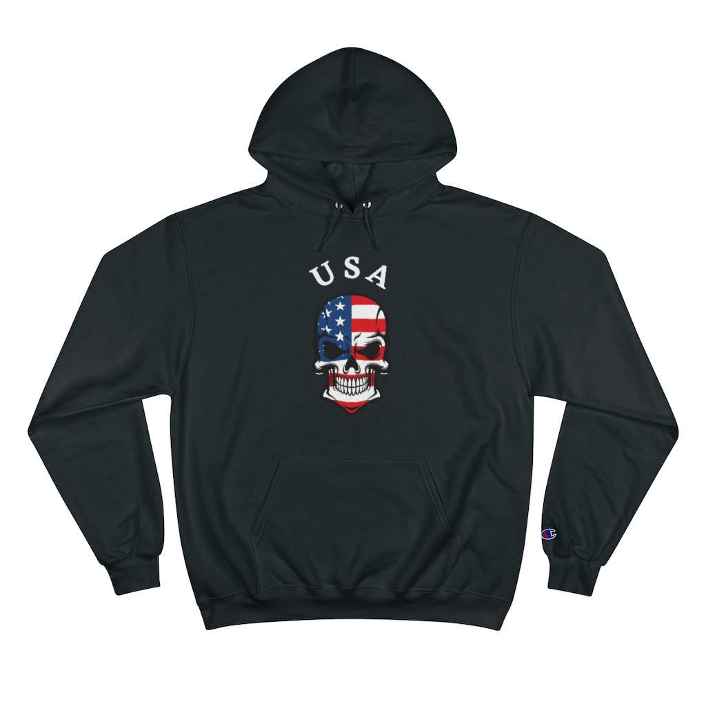 USA American flag skull Unisex EcoSmart® Pullover Hoodie Sweatshirt - Domino Zee