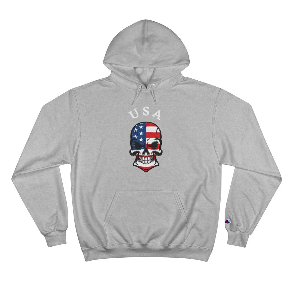 USA American flag skull Unisex EcoSmart® Pullover Hoodie Sweatshirt - Domino Zee