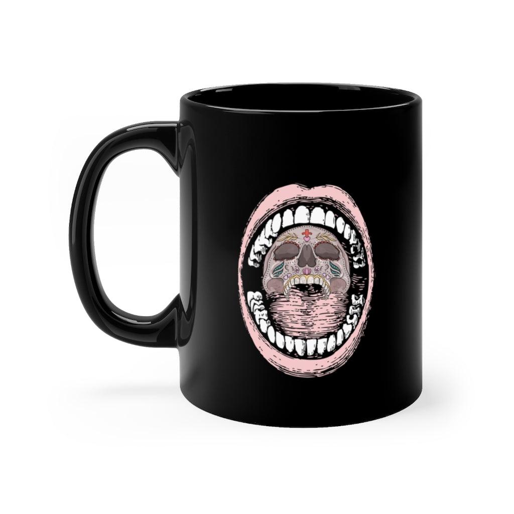 skull in mouth 11oz  Black mug - Domino Zee