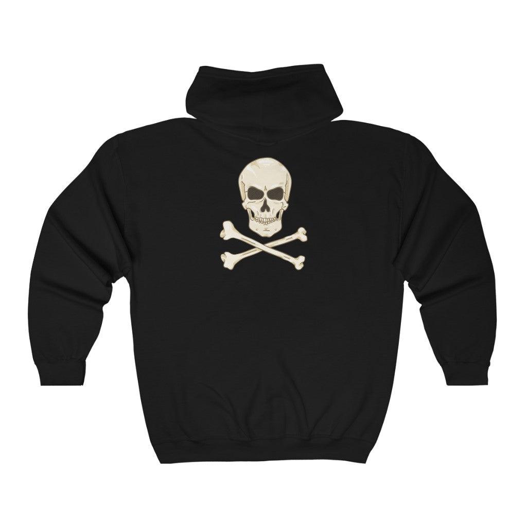 Classic Skull and Crossbones Full Zip Hooded Sweatshirt - Domino Zee