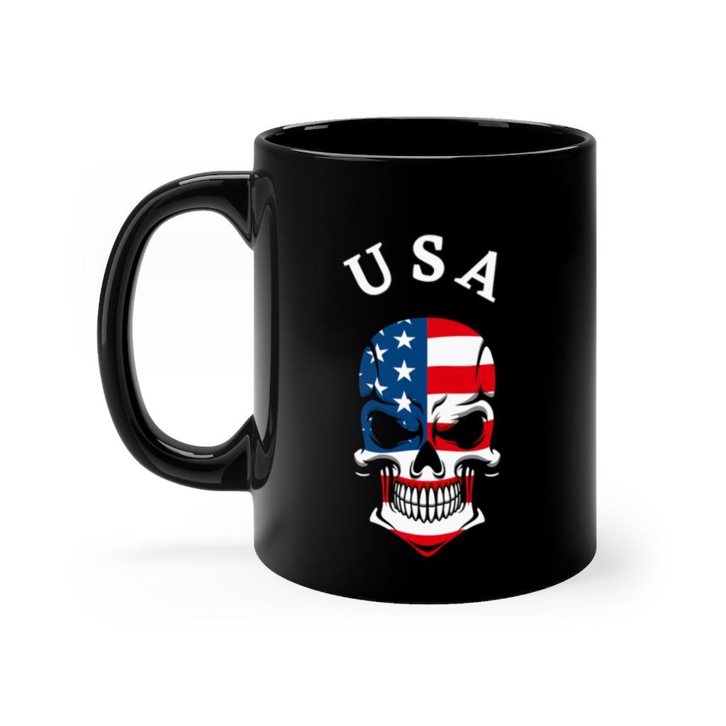 USA Skull Flag Black mug 11oz - Domino Zee