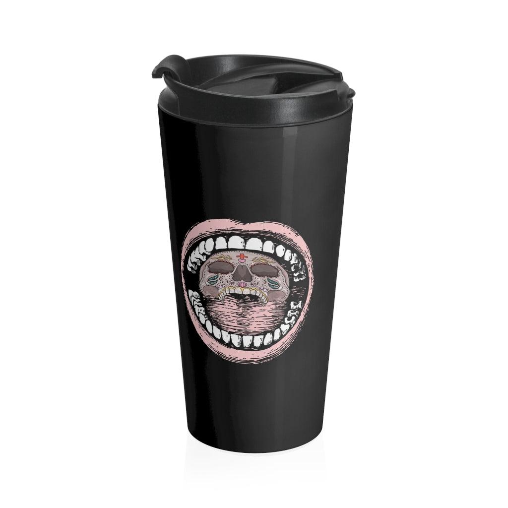 open mouth 15 oz Stainless Steel Travel Mug - Domino Zee