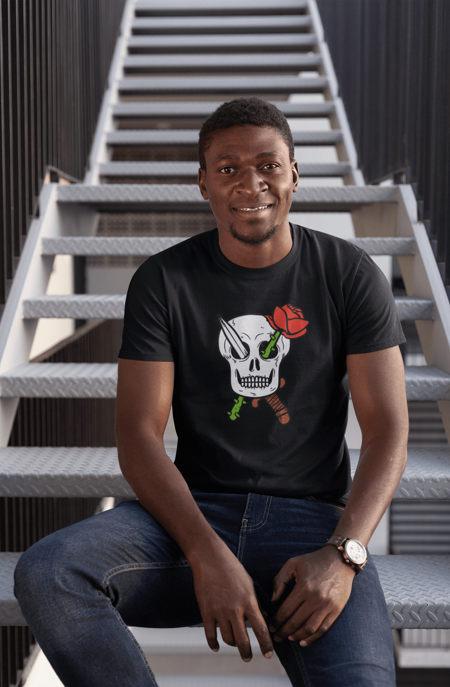 Skull & Rose Unisex Jersey Short Sleeve Tee - Domino Zee